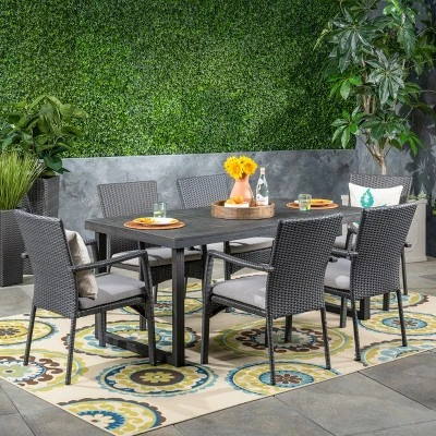 Christopher Knight Home Garner Outdoor Acacia Wood And Wicker 7 Piece Dining Set With Cushion 12 Christopher Knight Home Garner Outdoor Acacia Wood And Wicker 7 Piece Dining Set With Cushion - Image 12