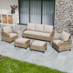 EAGLE PEAK Wicker Patio Conversation Set, 2 Chairs, 3-Seat Loveseat And 2 Ottomans, 5 Pieces -VIDAXL Sale Store GUEST a5219617 a605 4c8c a945 b04f5ad7fb26