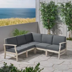 Outdoor Sectional Sofa Set, 5 Seater Sofa Set With Side Armrest Sofa, 5 Pcs Sofa With Wood Frame And PE Cushions And PE Pillows-Coolbibila -VIDAXL Sale Store GUEST a563269d 67c5 4a9d 8f8d 63e666aecbeb