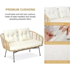 ODK 4 Pieces Outdoor Wicker Patio Conversation Bistro Set, All-Weather Rattan Patio Furniture Set, Outdoor Sectional Sofa For Balcony, Backyard, Deck