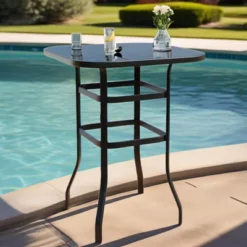 Outdoor Bar Table, Square Patio Table Tempered Glass, Outdoor Bistro Tables For Hot Tub, Balcony, Garden, Patio, Poolside, Lawn, Backyard -VIDAXL Sale Store GUEST a5fe0315 737e 485e abd1 32438e583f63