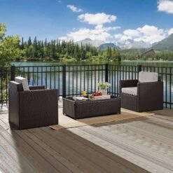 Palm Harbor 3pc All-Weather Wicker Patio Seating Set - Gray Cushions - Crosley -VIDAXL Sale Store GUEST a6794a4b fe92 49b7 a9b5 470ac6aaafca