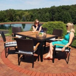 Sunnydaze Decor Sunnydaze Outdoor Rattan And Acacia Wood Carlow Patio Dining Set With Table, Chairs, And Seat Cushions - 7pc -VIDAXL Sale Store GUEST a697a0c1 814b 4ddc aaa6 e477591461e0