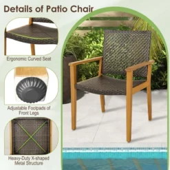 Costway Set Of 4 Patio Dining Chairs Outdoor Acacia Wood Rattan Armchairs Garden Balcony -VIDAXL Sale Store GUEST a81b91fc 94e7 4e53 ad09 8ef37ca7798b