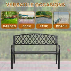 FDW Garden Bench 50 Inch Park Bench Metal Outdoor Benches Weather-Resistant For Lawn Yard Porch Work Entryway, Black -VIDAXL Sale Store GUEST a8e4c6cc 9964 4743 b1f3 25f2fee0e38d