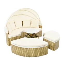Round Outdoor Patio Sectional Sofa Set Rattan Daybed Two-Tone Weave Sunbed With Retractable Canopy, 4A -ModernLuxe -VIDAXL Sale Store GUEST a9b676f1 ac73 4980 b333 083c9c712ba9