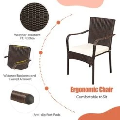 Tangkula 4 PCS Stackable Rattan Chairs Outdoor Dining Chairs W/Cushion For Porch Yard Garden -VIDAXL Sale Store GUEST abb05032 b40a 4b7d ad75 9359edf92340