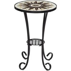 Teal Island Designs Modern Black Round Outdoor Accent Side Table 14" Wide Brown Sunburst Mosaic Tabletop For Front Porch Patio House -VIDAXL Sale Store GUEST abc904a1 a6d4 441c 9746 3fa0a20271e3