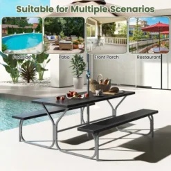 Costway 6 FT Picnic Table Bench Set Outdoor Dining Table & 2 Benches With Metal Frame Green/White/Black/Grey -VIDAXL Sale Store GUEST ad2d9eca a8db 41df ac12 8d5458a0e1ef