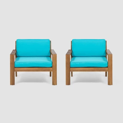 Santa Ana 2pk Acacia Wood Club Chairs Teak/Teal - Christopher Knight Home 1 Santa Ana 2pk Acacia Wood Club Chairs Teak/Teal - Christopher Knight Home