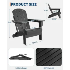 Coucheta Folding Adirondack Chairs Set Of 2 With 1 Side Table, HDPE Outdoor Chairs With Wood Texture, Weather Resistant For Deck, Patio, Pool, Yard