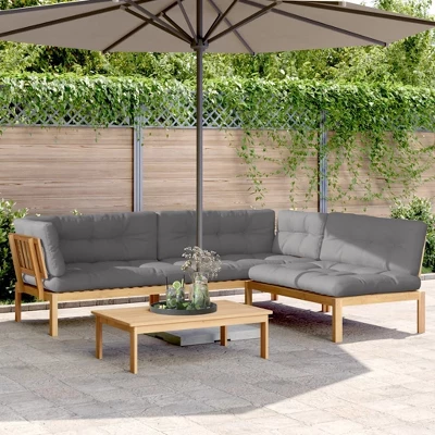 VidaXL Pallet Sofa Set Grey Solid Acacia Wood, Fabric (100% Polyester) 1 VidaXL Pallet Sofa Set Grey Solid Acacia Wood, Fabric (100% Polyester)