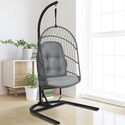 Costway Hanging Wicker Egg Chair W/ Stand Cushion Foldable Outdoor Indoor 10 Costway Hanging Wicker Egg Chair W/ Stand Cushion Foldable Outdoor Indoor - Image 10