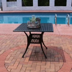 Sunnydaze Decor Sunnydaze Square Cast Aluminum Outdoor Patio Dining Table With Umbrella Hole, Black -VIDAXL Sale Store GUEST b01f7746 f327 47db 907f 35adec7a7bf0