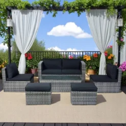 Mshliw 6-Piece Patio Wicker Sectional Conversation Set With Space-Saving Design, Grey Wicker & Black Cushions For Outdoor, Backyard, Or Patio -VIDAXL Sale Store GUEST b0bfa8e7 39c8 4c27 b17b d516e7cd48fa