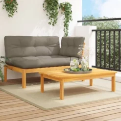 VidaXL 2 Piece Patio Pallet Sofa Set With Cushions - Solid Wood Acacia & Taupe Cushions - Garden/Patio/Terrace Furniture - Modular