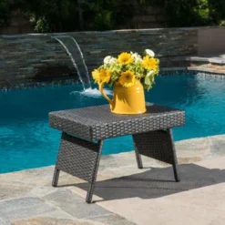 Faux Rattan Outdoor End Table, 24" Wide Wicker Accent Table For Patio Or Garden Use, Patio End Table, Outdoor Side Table -Christopher Knight Home -VIDAXL Sale Store GUEST b1efe92c c3c2 45b9 b9f6 a56c7d7fa1fe