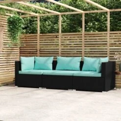 VidaXL 3-seater Sofa Black PE Rattan 3-seater Modular 3-Seater Sofa