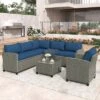 5pc Outdoor Wicker Conversation Set With Cushions - Blue - GODEER -VIDAXL Sale Store GUEST b408999a 2281 4eb9 bced 92c328ccb662