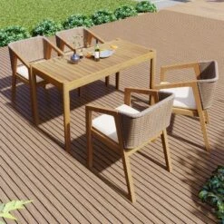 Christopher Knight Home Anson 5 Pieces Outdoor Rustic Acacia Wood Dining Set