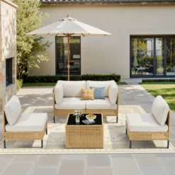 Buenhomino Patio Furniture Set – Outdoor Sectional Wicker Sofa With Cushions, All-Weather PE Rattan Conversation Set For Garden, Balcony & Poolside