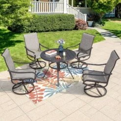 5pc Patio Dining Set With Round Table & Steel Swivel Chairs - Captiva Designs
