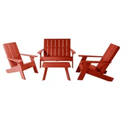Italica 4pc Outdoor Set With Modern Adirondack Chairs, Double Wide Adirondack Chairs & Table - Highwood -VIDAXL Sale Store GUEST b5c50e1a 256c 4f5b be1b 3866b2121fde