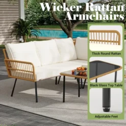 4-Piece Outdoor Wicker L-Shaped Patio Sofa Set With Cushions & Glass Coffee Table, Boho Sectional Set For Backyard, Garden, Or Poolside ¨C Beige 12 4-Piece Outdoor Wicker L-Shaped Patio Sofa Set With Cushions & Glass Coffee Table, Boho Sectional Set For Backyard, Garden, Or Poolside ¨C Beige -VIDAXL Sale Store GUEST b60b30d8 eac9 42da b477 cc5fef32e2e8