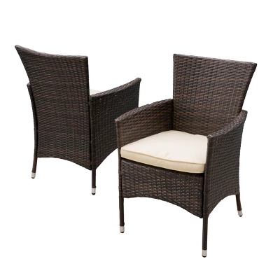 Modern Patio PE Wicker Rattan Woven Dining Chair Set Of 2,Porch Balcony Outdoor Cushion Dining Arm Chair,2 Pieces Garden Lounge Chair-Coolbibila 2 Modern Patio PE Wicker Rattan Woven Dining Chair Set Of 2,Porch Balcony Outdoor Cushion Dining Arm Chair,2 Pieces Garden Lounge Chair-Coolbibila - Image 2