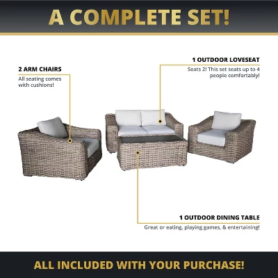 Kinger Home Hawaii 4-Piece Wicker Patio Furniture Set, Outdoor Conversation Patio Set With Deep Seating 4 Kinger Home Hawaii 4-Piece Wicker Patio Furniture Set, Outdoor Conversation Patio Set With Deep Seating - Image 4