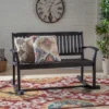 2-Seater Acacia Wood Rocking Loveseat With Smooth Motion,Rustic Outdoor Bench For Porch Or Backyard-The Pop Home