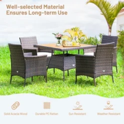 Costway 5PCS Patio Rattan Dining Furniture Set Arm Chair Wooden Table Top -VIDAXL Sale Store GUEST b6d496b2 35d4 4825 b997 52c83b1c393d