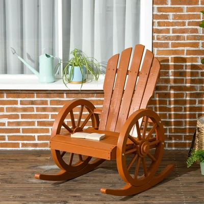 Outsunny Adirondack Rocking Chair With Slatted Design And Oversize Back For Porch, Poolside, Or Garden Lounging, Teak 1 Outsunny Adirondack Rocking Chair With Slatted Design And Oversize Back For Porch, Poolside, Or Garden Lounging, Teak