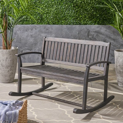 2-Seater Acacia Wood Rocking Loveseat With Smooth Motion,Rustic Outdoor Bench For Porch Or Backyard-The Pop Home 2 2-Seater Acacia Wood Rocking Loveseat With Smooth Motion,Rustic Outdoor Bench For Porch Or Backyard-The Pop Home - Image 2
