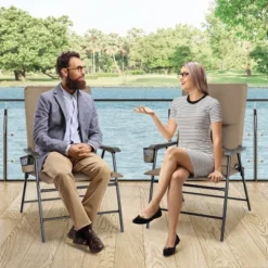 Costway Patio Padded Folding Portable Chair Camping Dining Outdoor Beach Chair GreyBrown -VIDAXL Sale Store GUEST b8e45fb8 1925 4292 bd0b 1444007c0389