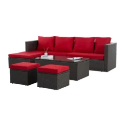 GlasFlength 7PCS Patio Seating Rattan Furniture Set Sectional Sofa Cushioned Garden, Tempered Glass Table, Black, 44.88"*27.56"*12.99" -VIDAXL Sale Store GUEST b9fa67d7 ceff 4794 8634 c4434d6b6612