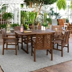 7pc Slatted Extendable Acacia Wood Patio Dining Set - Saracina Home -VIDAXL Sale Store GUEST ba689393 b797 4b5f 973a 358227a95d0c