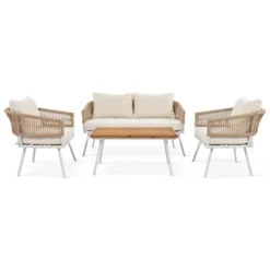 SKRAN 4-Piece Rope Patio Furniture Set, Outdoor Furniture With Acacia Wood Table, Patio Conversation Set For Backyard Porch Balcony, Beige -VIDAXL Sale Store GUEST ba983190 990d 4b82 a74a e1ee31b3d13d