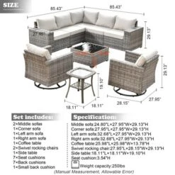 Marlton 9pc Wicker Outdoor Patio Furniture Set Conversation Sofa Sectional With Swivel Chairs And Cushions -VIDAXL Sale Store GUEST bac55acf 33e4 4b3c 9cc8 082716f5db2e