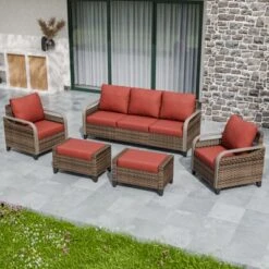 EAGLE PEAK Wicker Patio Conversation Set, 2 Chairs, 3-Seat Loveseat And 2 Ottomans, 5 Pieces -VIDAXL Sale Store GUEST bb0b5ffe 7838 484f a028 fe1b1d57e3b2