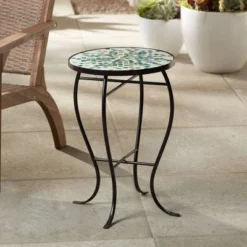 Teal Island Designs Modern Black Round Outdoor Accent Side Tables 14" Wide Set Of 2 Aqua Green Mosaic Tabletop Front Porch Patio Home House -VIDAXL Sale Store GUEST bb594b1a 49d2 47c5 af9e 608a94f538cc