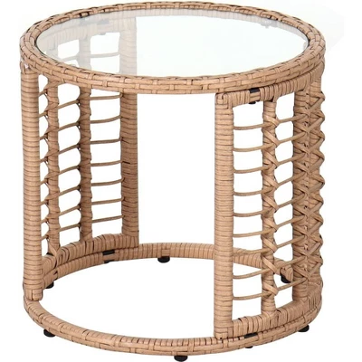 SUGOLD Outdoor Wicker Side Table, All-Weather Patio Rattan End Table With Glass Top, Round Coffee Table For Indoor Outdoor Backyard Lawn Balcony Pool 1 SUGOLD Outdoor Wicker Side Table, All-Weather Patio Rattan End Table With Glass Top, Round Coffee Table For Indoor Outdoor Backyard Lawn Balcony Pool