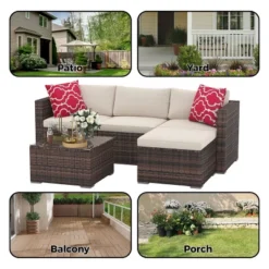 Modular Rattan Patio Sofa Set - All-Weather Wicker Sectional Conversation Set With Ottoman, Glass Table & Detachable Cushions -VIDAXL Sale Store GUEST bc4e96ac 4486 426b b221 7e01cdf5632c