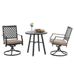 3pc Patio Set With 2 Swivel Chairs & Round Table - Black - Captiva Designs