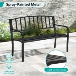 Tangkula 50 Inches Garden Bench W/ Slatted Backrest & Curved Armrests For Porch -VIDAXL Sale Store GUEST bdf29e3c f31f 4307 86d3 aeeda7ac1630