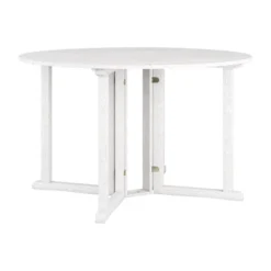 Outdoor Drop Leaf Round Dining Table - Whitewash - CorLiving -VIDAXL Sale Store GUEST be2c8ff0 7f13 48c6 918e 66ae55f79772