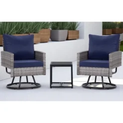 3-Piece Wicker Patio Furniture Set, Rattan Swivel Chairs With Coffee Table, Outdoor Seating For Porch, Balcony, Or Garden –Wicker With Cushions -VIDAXL Sale Store GUEST bead9fe2 7622 4e0a 8179 7f159282a08b