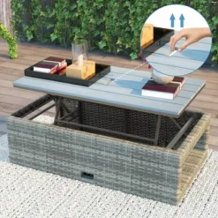 4pc Outdoor Wicker Conversation Sectional Set With Cushions - Gray - GODEER -VIDAXL Sale Store GUEST bee61200 fb83 4a91 a297 ebb811650007