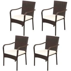 Tangkula 4 PCS Stackable Rattan Chairs Outdoor Dining Chairs W/Cushion For Porch Yard Garden -VIDAXL Sale Store GUEST bf1c9bc9 73c1 4f01 bbb6 3e89bc4e5171
