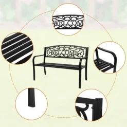 Karl Home | 47 In. Black Iron Outdoor Bench -VIDAXL Sale Store GUEST bf724e74 7120 4f1f a24d fca0217541ed